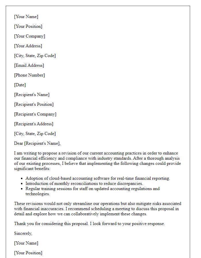 Letter template of proposal for revised accounting practices