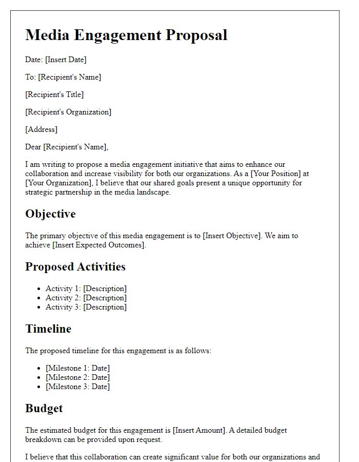 Letter template of media engagement proposal