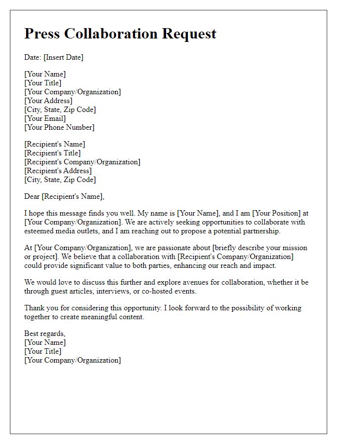 Letter template of press collaboration request