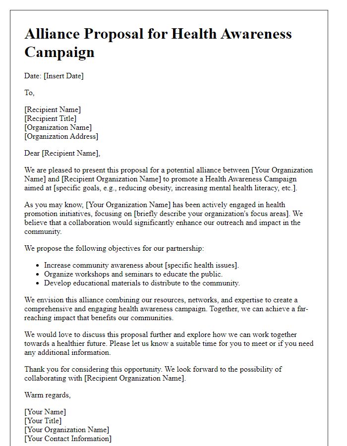 Letter template of alliance proposal for health awareness campaign