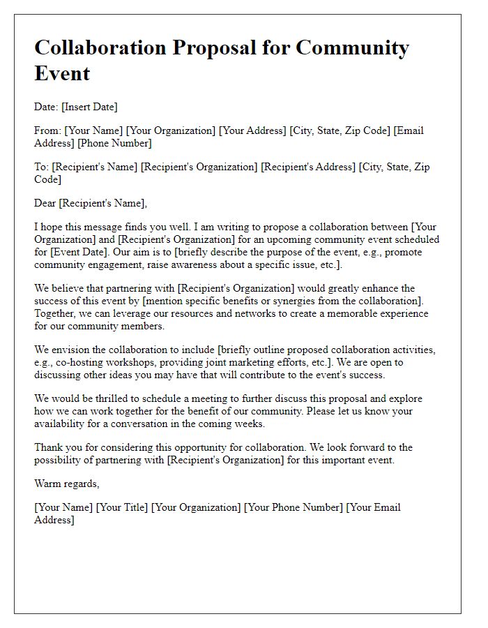 Letter template of collaboration proposal for community event