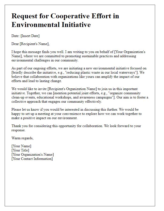 Letter template of cooperative effort request for environmental initiative