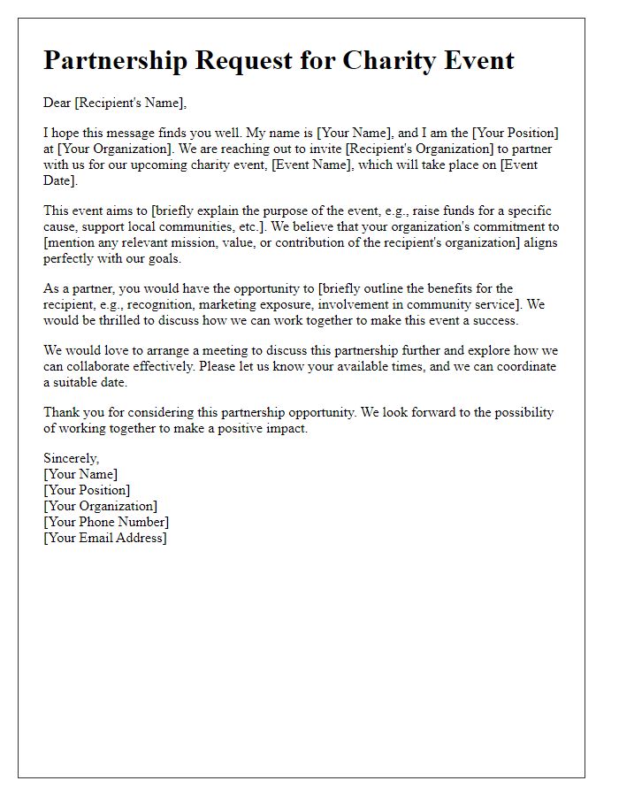 Letter template of partnership request for charity event