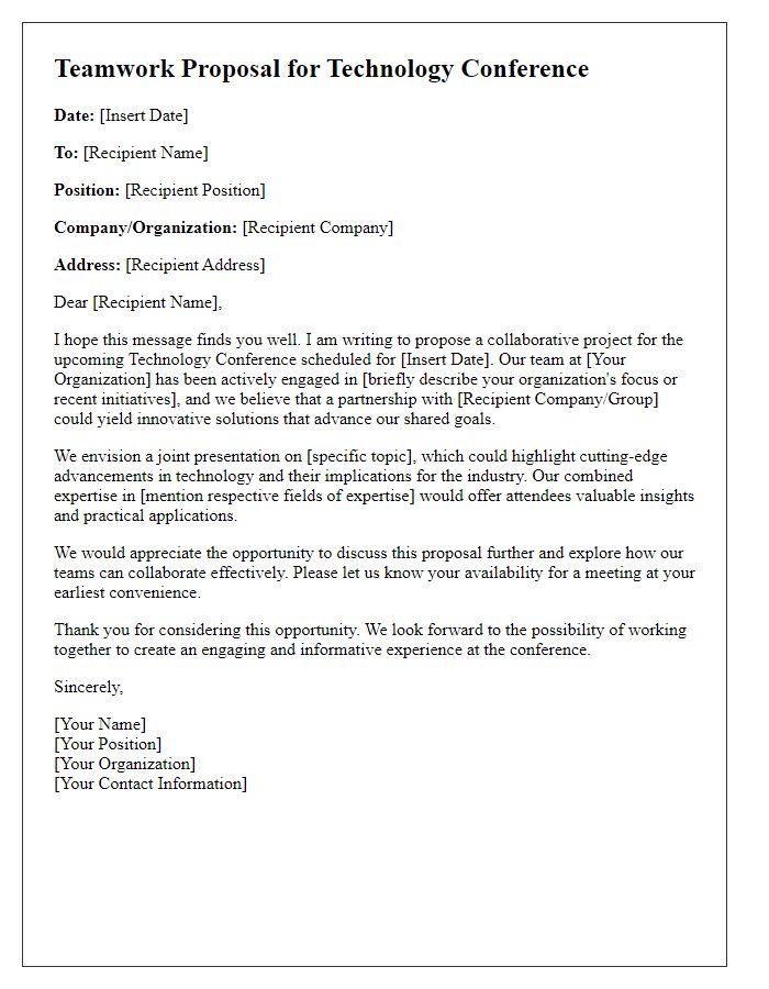 Letter template of teamwork proposal for technology conference