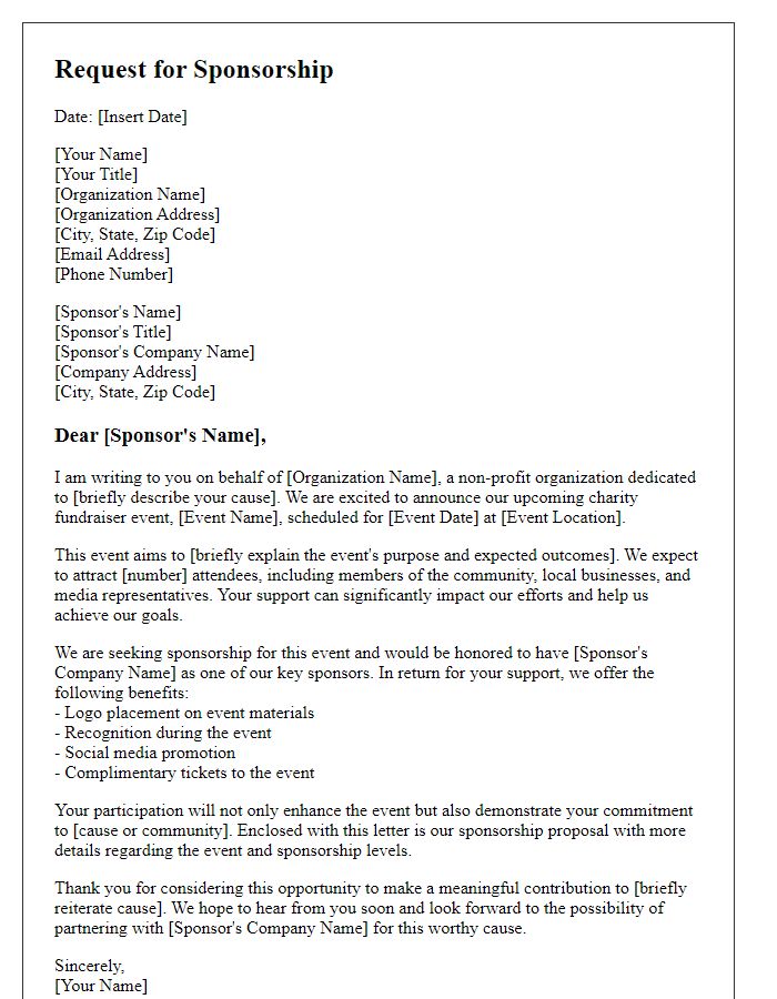 Letter template of sponsorship application for charity fundraiser