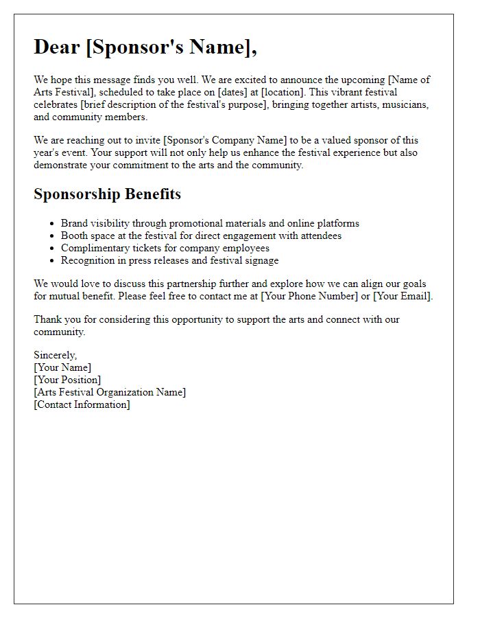 Letter template of sponsorship ask for arts festival