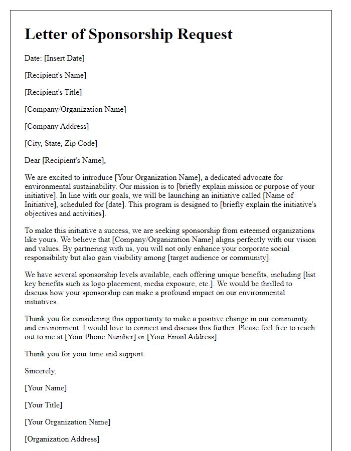 Letter template of sponsorship brief for environmental initiative