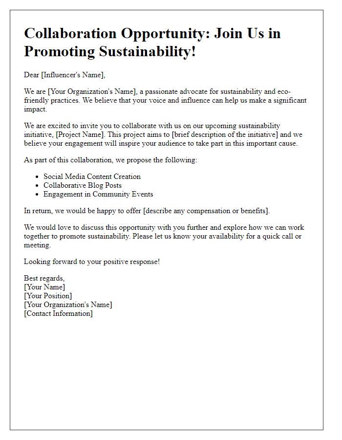 Letter template of influencer collaboration invitation for sustainability initiatives