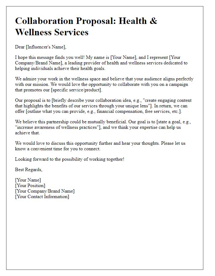 Letter template of influencer collaboration pitch for health and wellness services