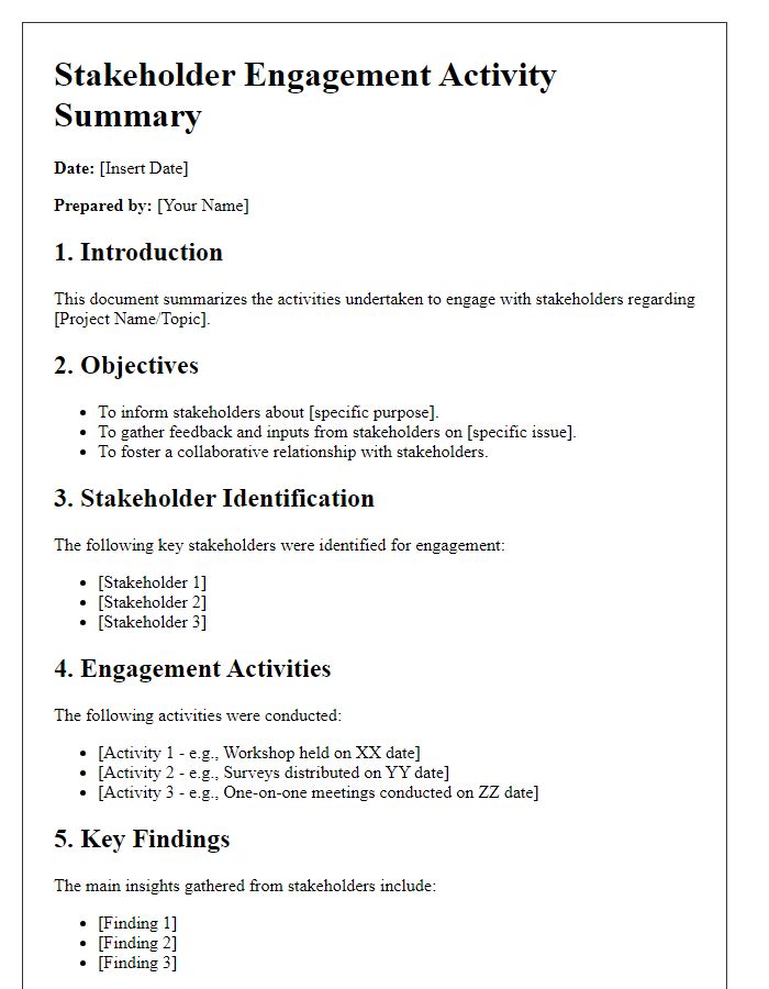 Letter template of stakeholder engagement activity summary