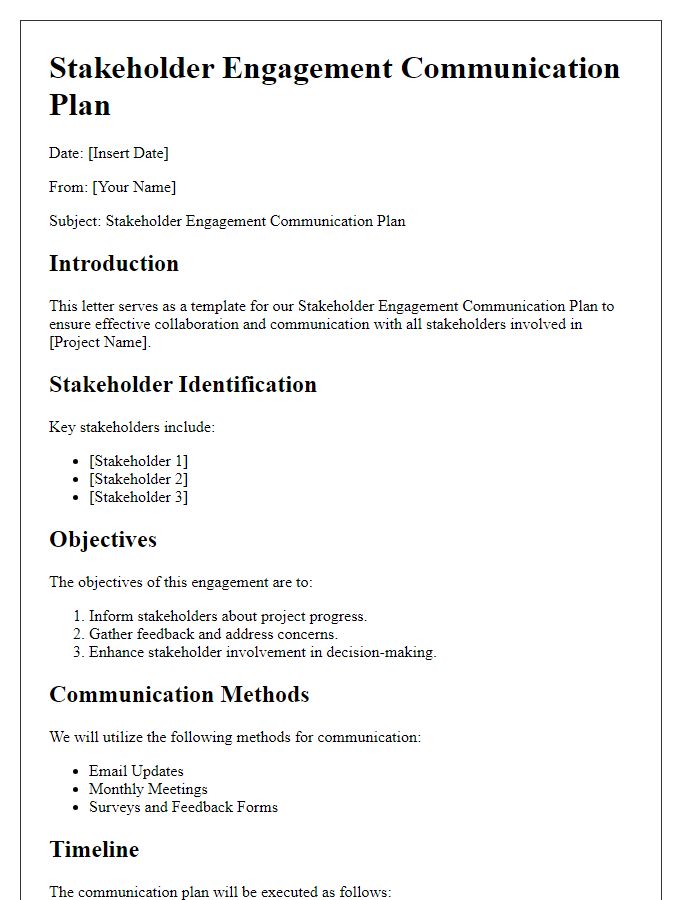 Letter template of stakeholder engagement communication plan