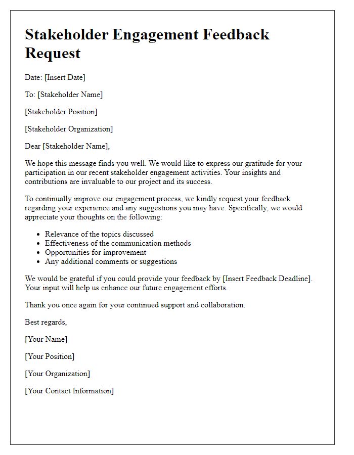 Letter template of stakeholder engagement feedback request