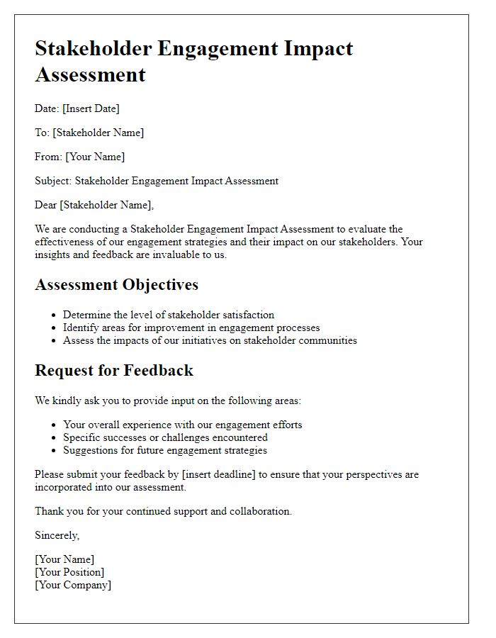 Letter template of stakeholder engagement impact assessment