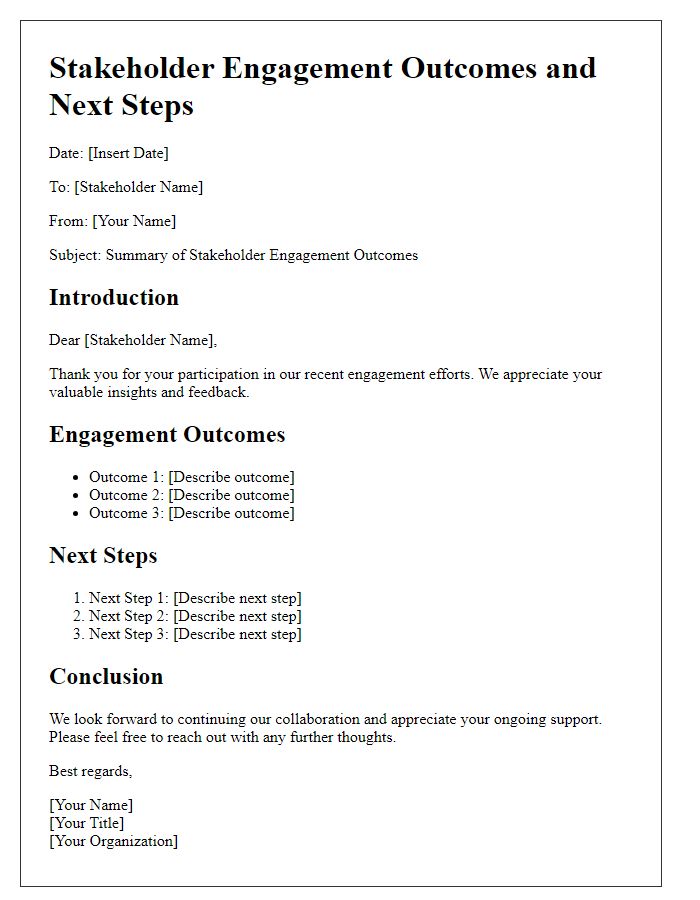 Letter template of stakeholder engagement outcomes and next steps