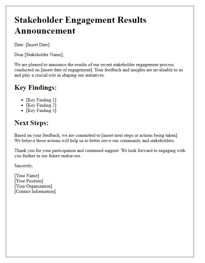 Letter template of stakeholder engagement results announcement