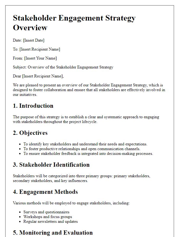 Letter template of stakeholder engagement strategy overview