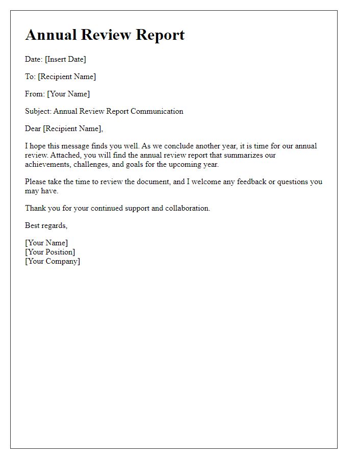 Letter template of annual review report communication