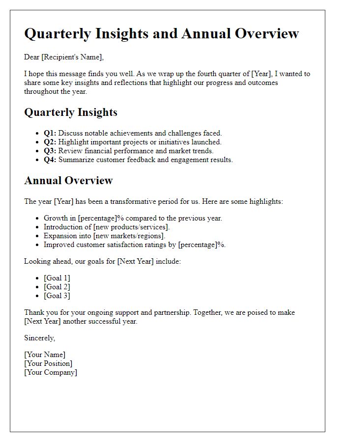 Letter template of quarterly insights and annual overview