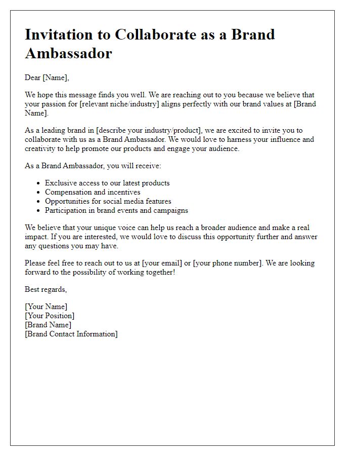 Letter template of Brand Ambassador Collaboration Invitation