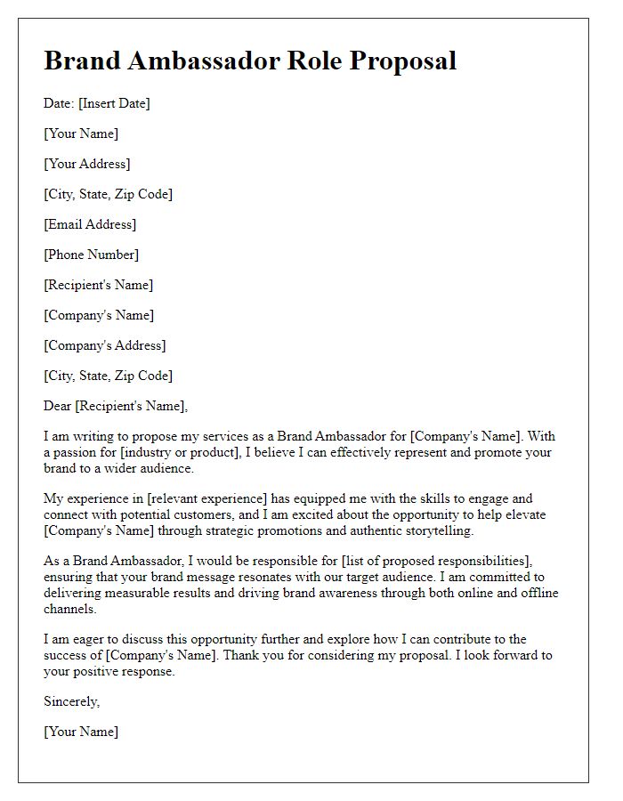 Letter template of Brand Ambassador Role Proposal