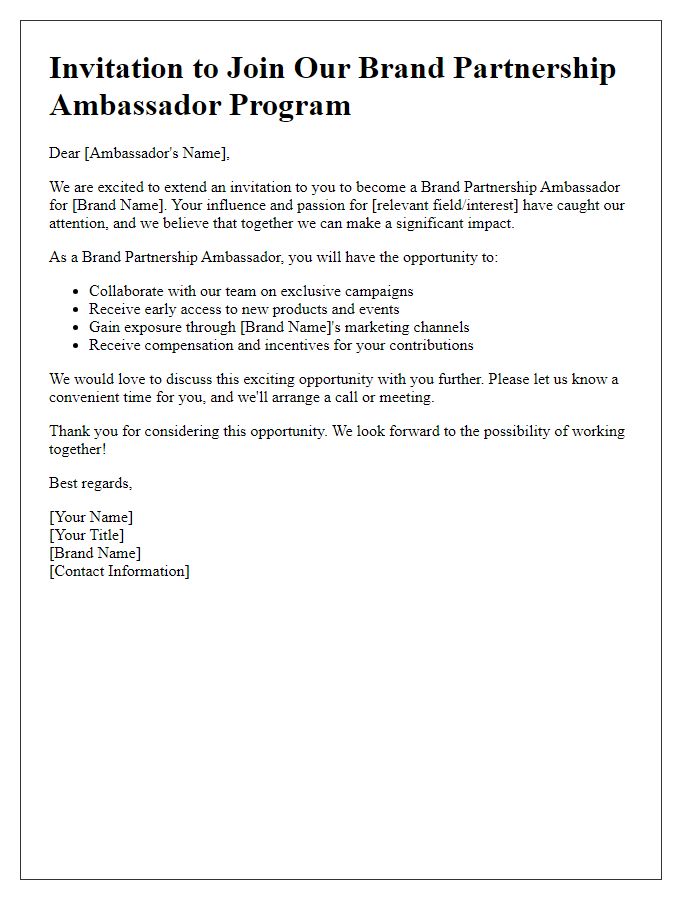 Letter template of Brand Partnership Ambassador Invitation