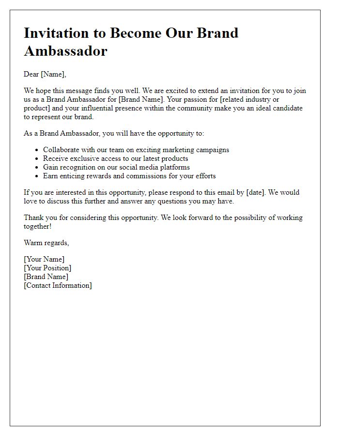 Letter template of Engaging Brand Ambassador Invitation