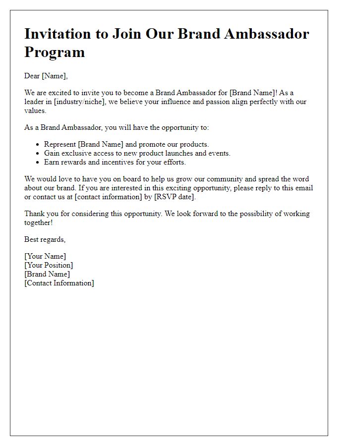 Letter template of Invitation for Brand Ambassador Program