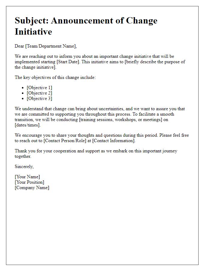 Letter template of change initiative management communication