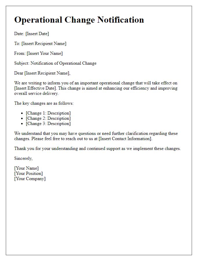 Letter template of operational change management message