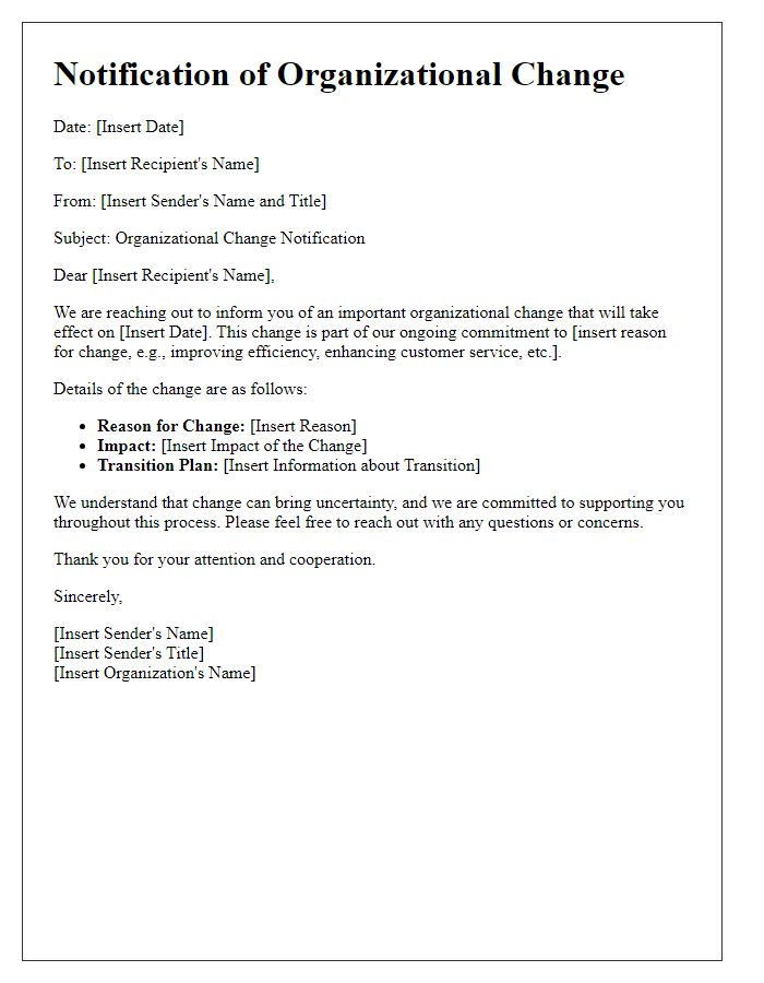 Letter template of organizational change management notification