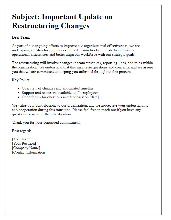 Letter template of restructuring change management email