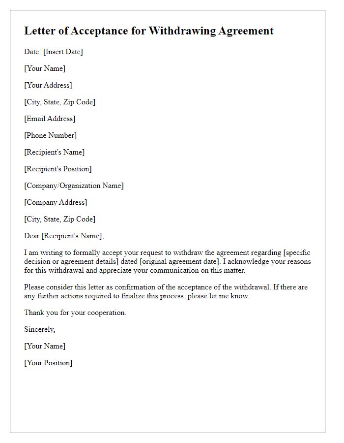 Letter template of acceptance for withdrawing agreement on decisions