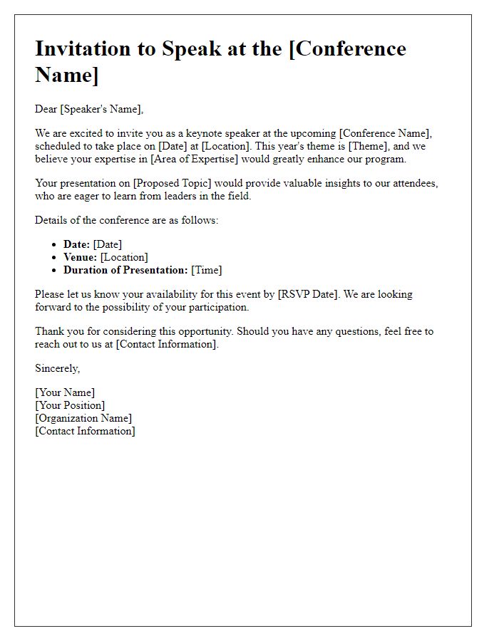 Letter template of speaker invitation for conference presentations