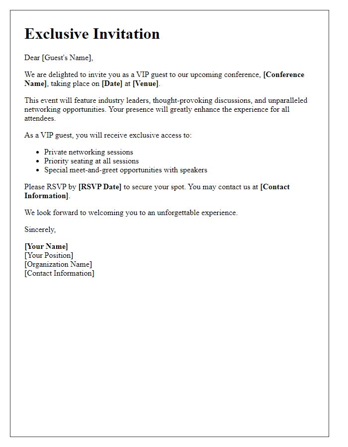 Letter template of VIP guest invitation for exclusive conference access