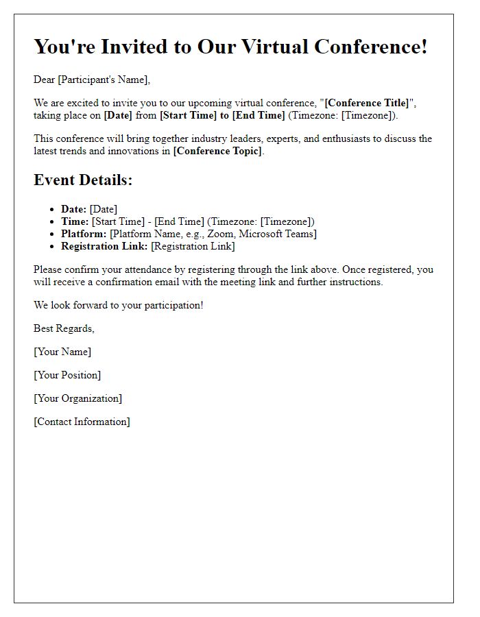 Letter template of virtual conference invitation for remote participants