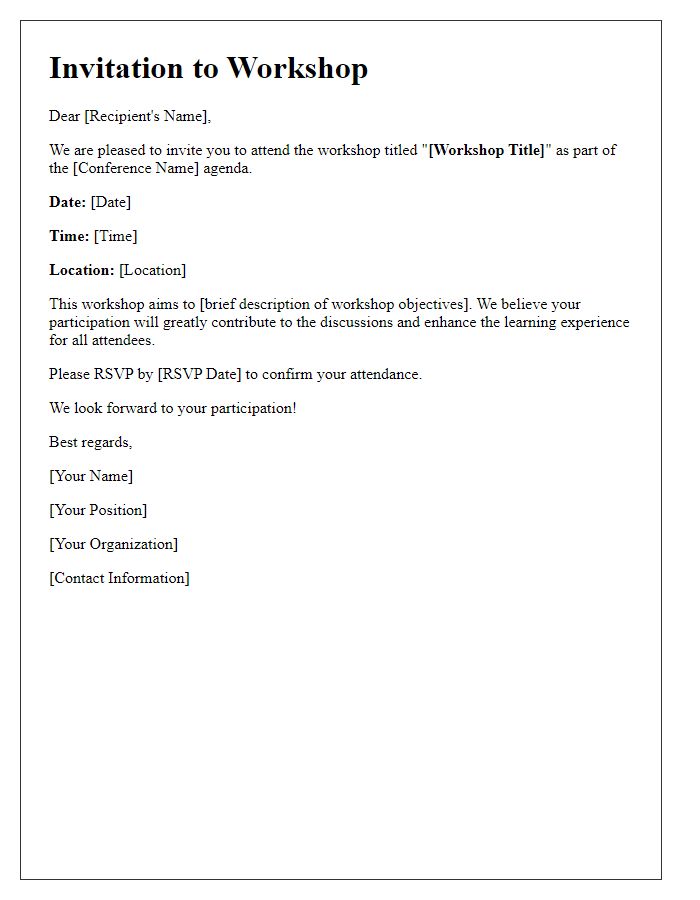 Letter template of workshop invitation as part of conference agenda