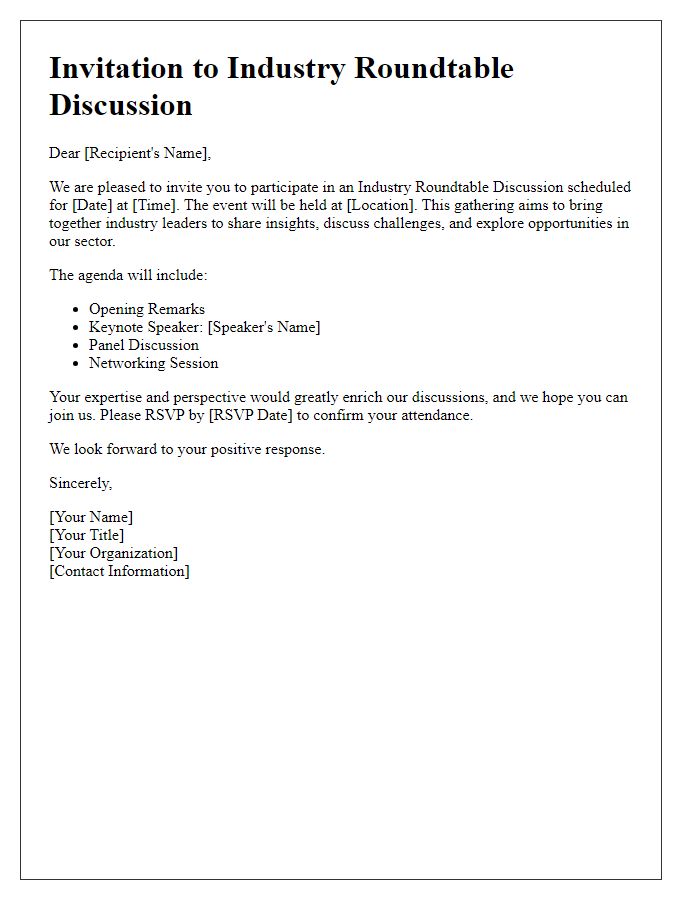 Letter template of invitation to industry roundtable discussion