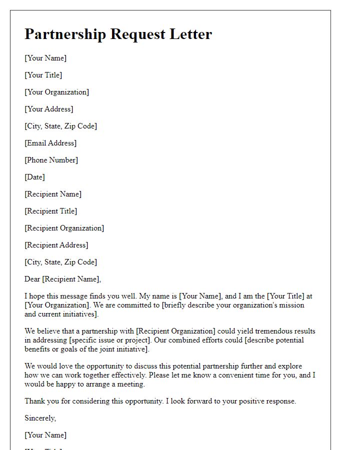 Letter template of partnership request for joint initiatives