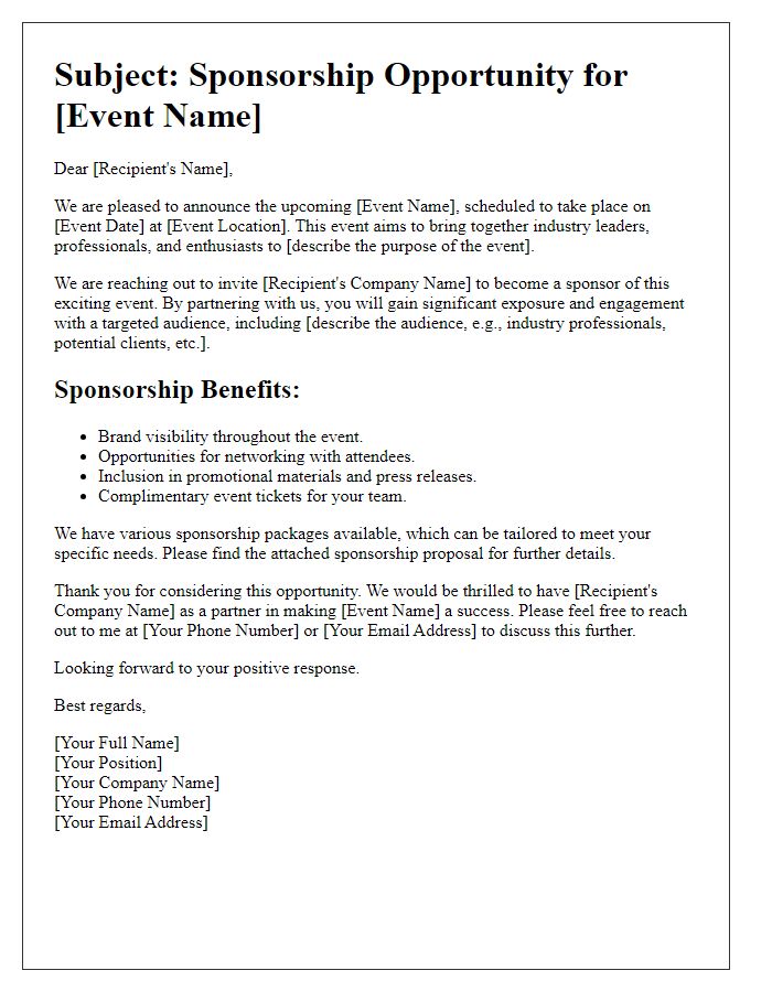 Letter template of sponsorship opportunity for industry events