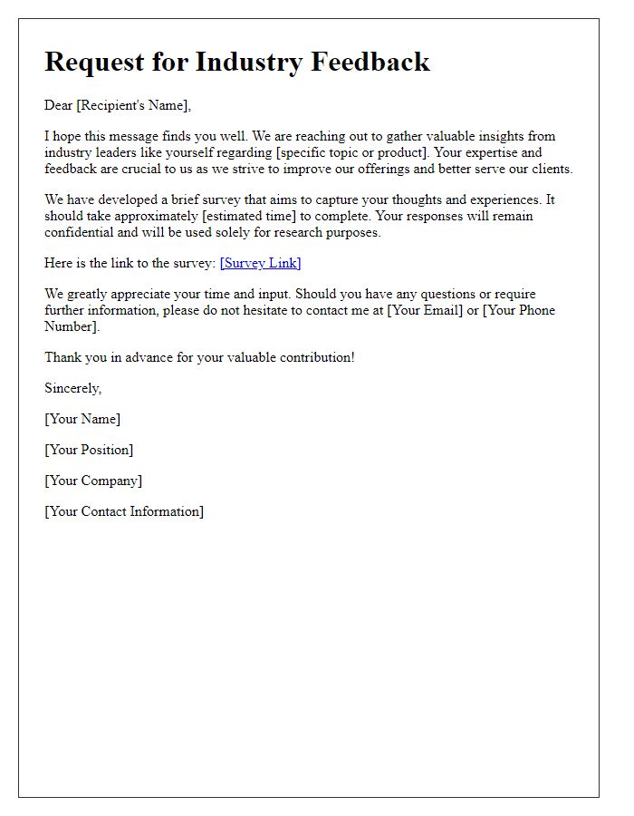 Letter template of survey request for industry feedback