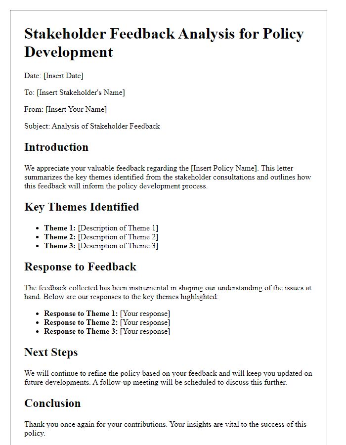 Letter template of stakeholder feedback analysis for policy development.