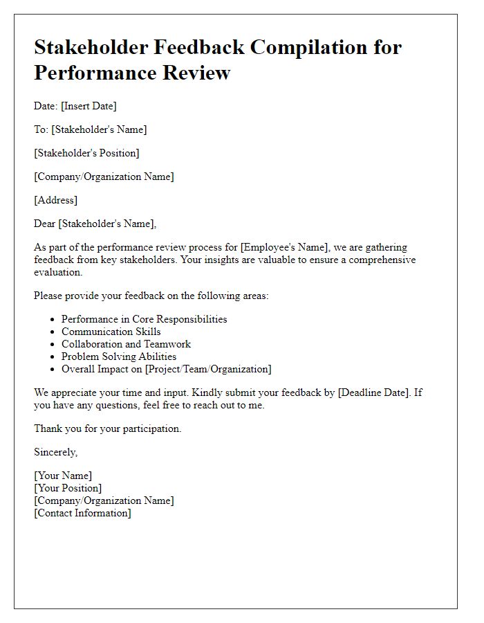 Letter template of stakeholder feedback compilation for performance review.