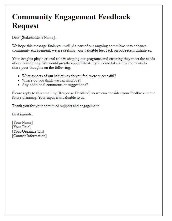 Letter template of stakeholder feedback gathering for community engagement.