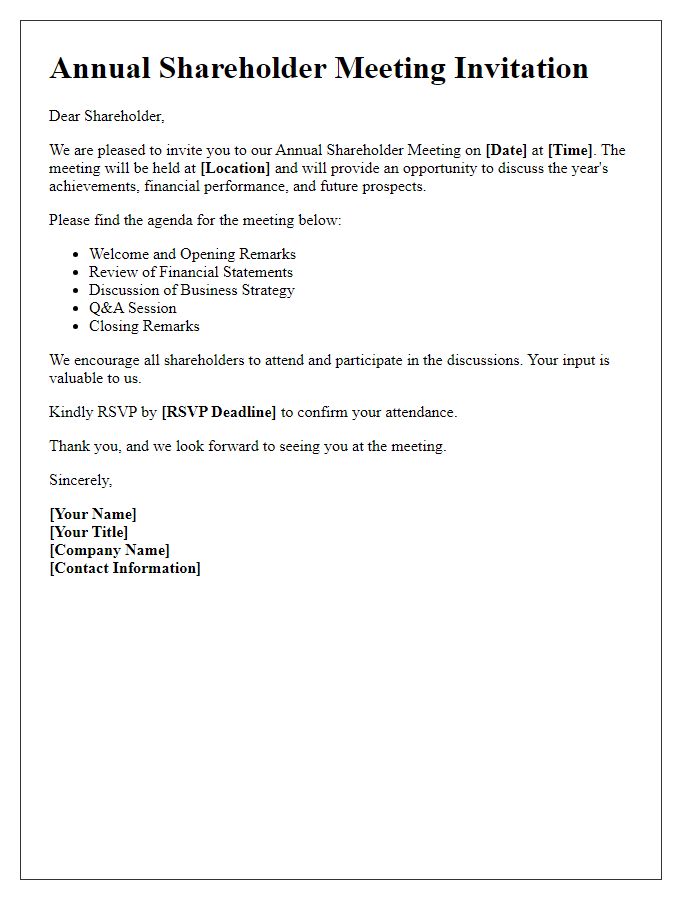 Letter template of annual shareholder meeting invitation