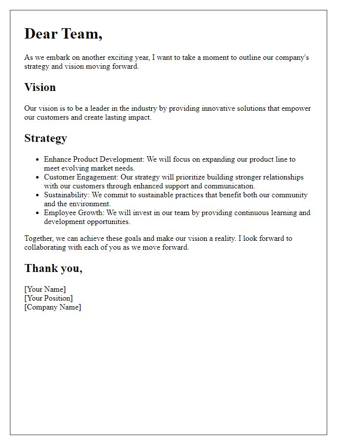 Letter template of company strategy and vision