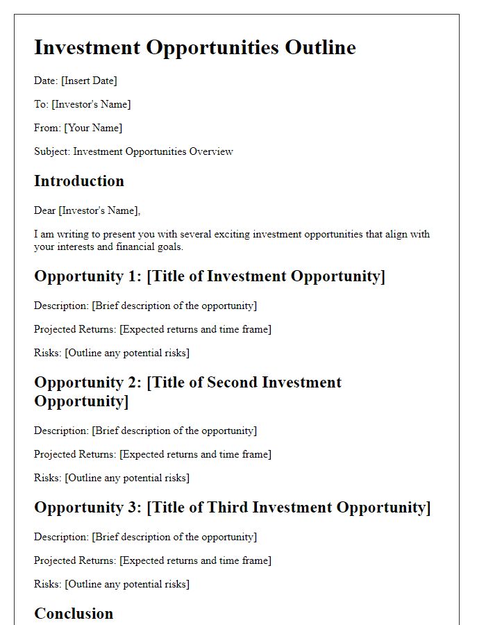 Letter template of investment opportunities outline