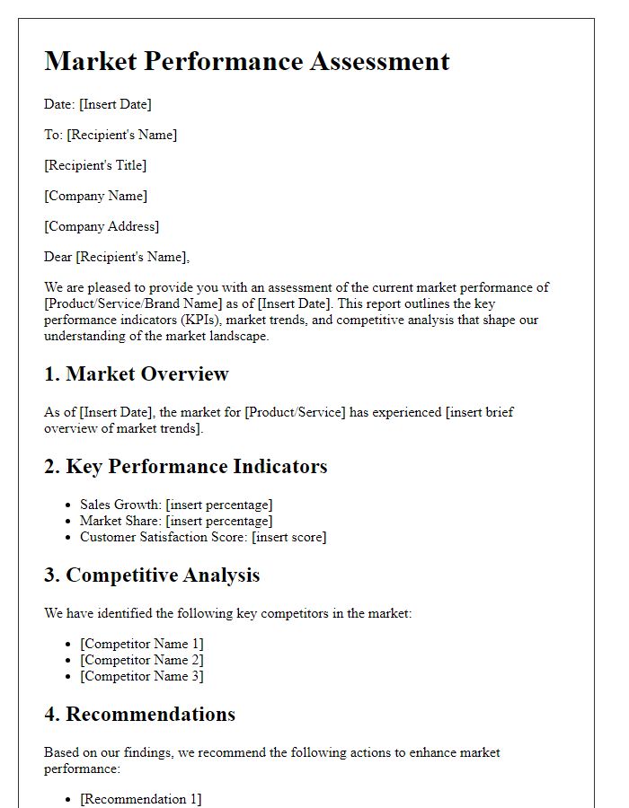 Letter template of market performance assessment