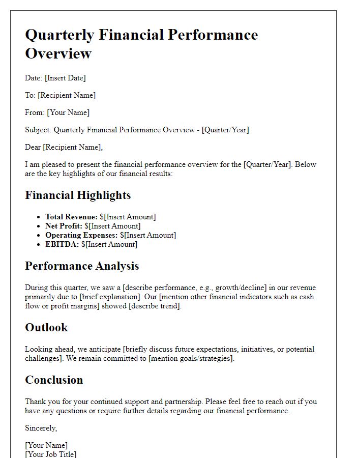 Letter template of quarterly financial performance overview