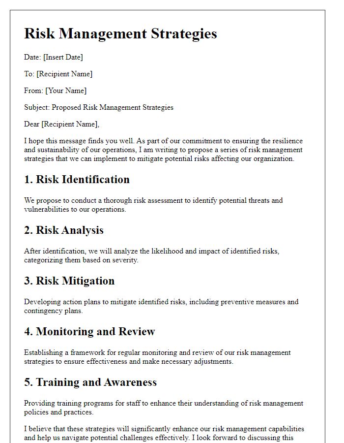 Letter template of risk management strategies