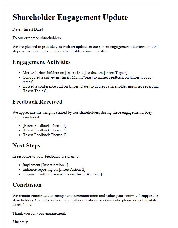 Letter template of shareholder engagement update